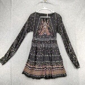 free people Coryn Open Back Dress Womens Sz 2 Black Multi Dot Long Sleeve Cutout